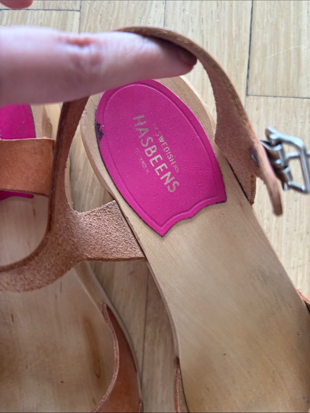 Swedish Hasbeens Cognac Leather Platform Sandals with Pink Insole - Picture 6 of 6